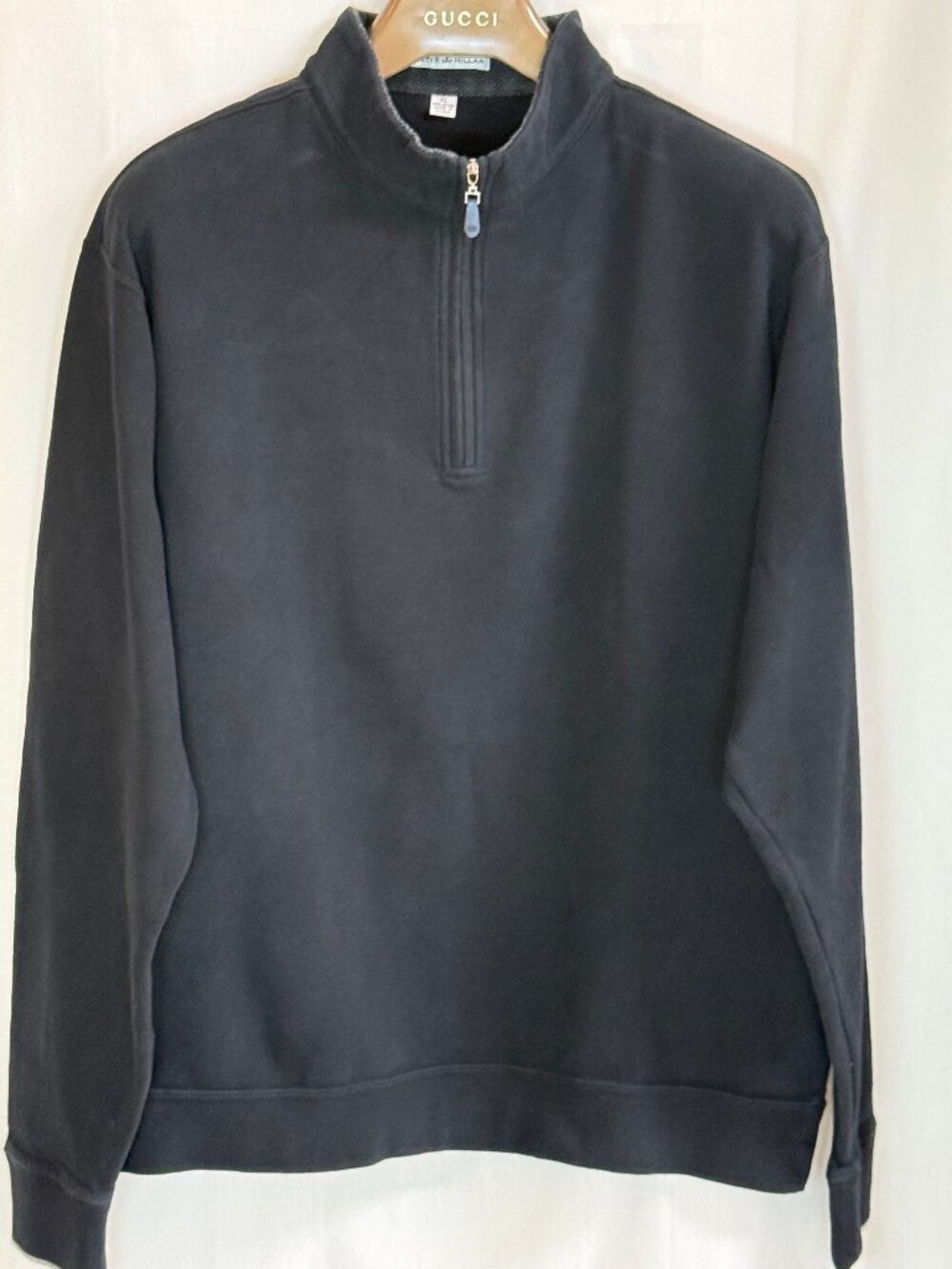 Peter Millar Men's 100% Cotton Mock Neck 1/4 Zip Long Sleeves Pullover -Black-XL